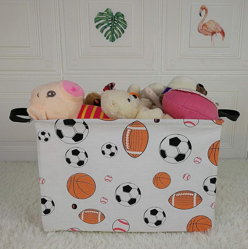 KUNRO Rectang Basketball Football Storage Basket Gift Shelf Basket Storage Bin, Nursery Basket Organizer Box for With Handles for Room Deco (Balls) - Image 3